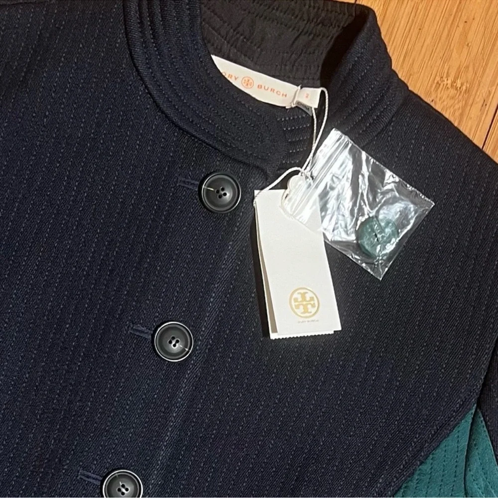 NWT Tory Burch Canter Riding Jacket Navy Blue & Green Size 2 - Picture 7 of 16